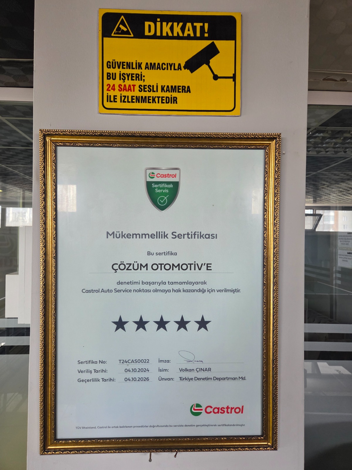Çözüm Otomotiv Castrol Auto Service sertifikası